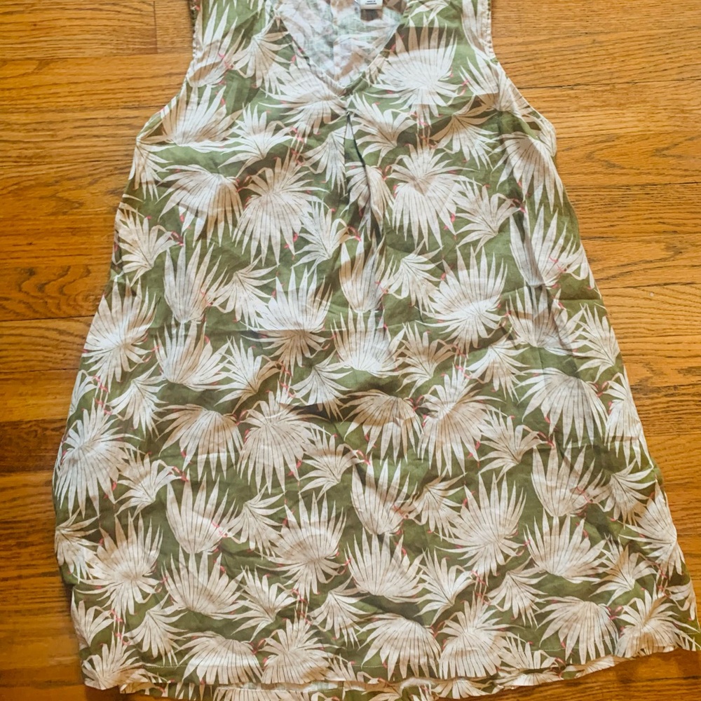 Rachel Zoe Linen Green and White Palm Leaf Sleeveless Top